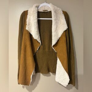 Suede sherpa open front autumn rustic western cabincore soft knit spring jacket